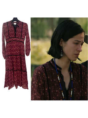 Bohme Maxi Dress Floral Print V-Neck Long Sleeve Tiered Bohemian XS Yellowstone